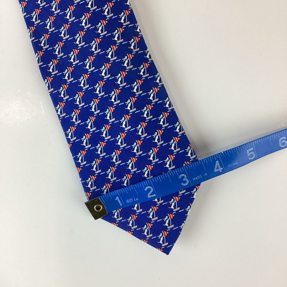 Salvatore Ferragamo Red and Blue Dog on Sailboat Silk Tie - Picture 12 of 12